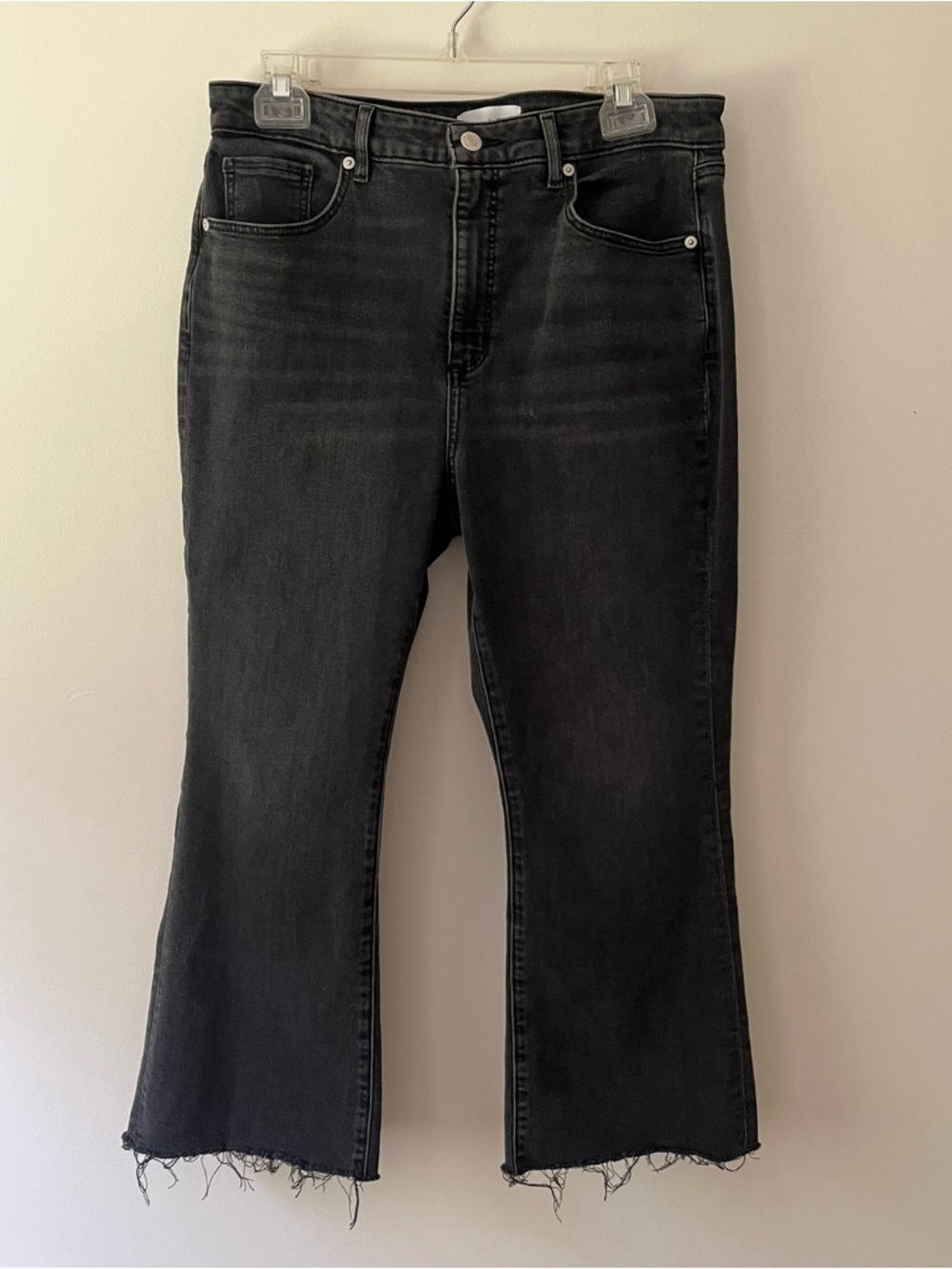 LOFT The Curvy Kick Crop Jeans 31 Grey Denim Stretch Raw Hem